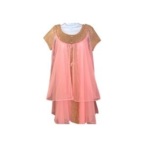 Vintage Pink Peignoir Nightgown Set Sheer Nylon Lace Romantic Lingerie Robe